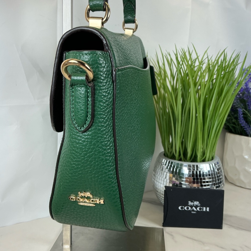 Coach Marlie Suede Emerald‎ Hunter Green Satchel Hand Shoulder Crossbody Bag - Picture 7 of 15